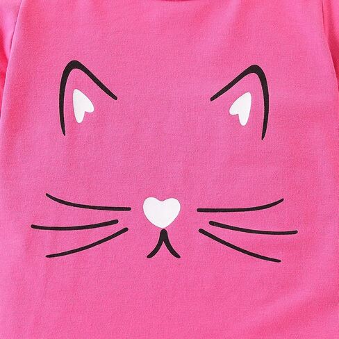 4-8T Toddler Girl Clothes Cat face print Short Sleeve Top+Pants Outfits Girl Spring and summer 2-Piece Set in Kuwait