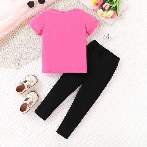4-8T Toddler Girl Clothes Cat face print Short Sleeve Top+Pants Outfits Girl Spring and summer 2-Piece Set in Kuwait