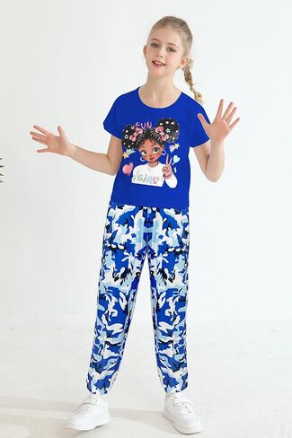 mksodop Girls Clothes 2Piece,Teen Girls clothes Fashion Printed T-Shirt and Camouflage Pants Girls Outfits Set in Saudi Arabia