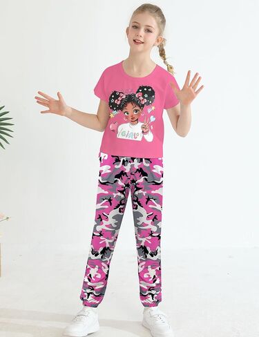 mksodop Girls Clothes 2Piece,Teen Girls clothes Fashion Printed T-Shirt and Camouflage Pants Girls Outfits Set in Saudi Arabia