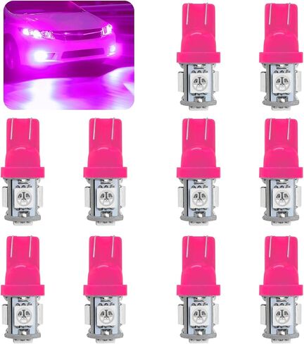 10PCS 194 LED Light Bulb, 6000K T10 168 W5W 2825 5SMD 5050 Chips LED Replacement Bulbs, 12V Wedge LED Light Bulb for Car Dome Interior Map Door Courtesy License Plate Lights (Pink Purple) in Saudi Arabia