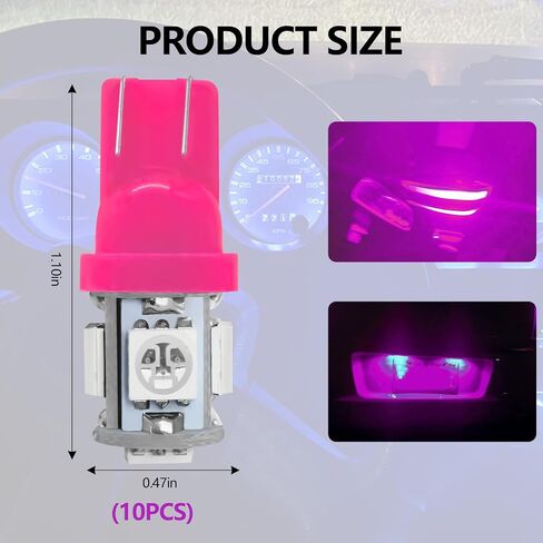 10PCS 194 LED Light Bulb, 6000K T10 168 W5W 2825 5SMD 5050 Chips LED Replacement Bulbs, 12V Wedge LED Light Bulb for Car Dome Interior Map Door Courtesy License Plate Lights (Pink Purple) in Saudi Arabia