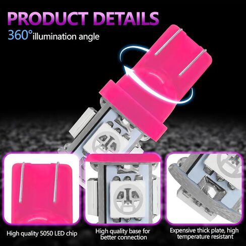 10PCS 194 LED Light Bulb, 6000K T10 168 W5W 2825 5SMD 5050 Chips LED Replacement Bulbs, 12V Wedge LED Light Bulb for Car Dome Interior Map Door Courtesy License Plate Lights (Pink Purple) in Saudi Arabia