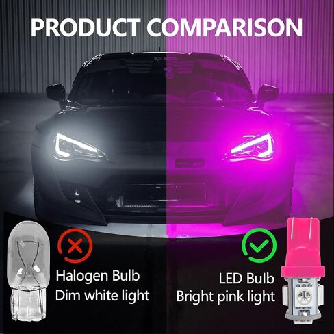 10PCS 194 LED Light Bulb, 6000K T10 168 W5W 2825 5SMD 5050 Chips LED Replacement Bulbs, 12V Wedge LED Light Bulb for Car Dome Interior Map Door Courtesy License Plate Lights (Pink Purple) in Saudi Arabia