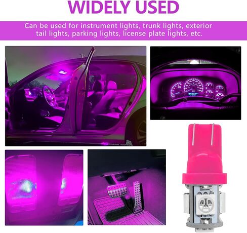 10PCS 194 LED Light Bulb, 6000K T10 168 W5W 2825 5SMD 5050 Chips LED Replacement Bulbs, 12V Wedge LED Light Bulb for Car Dome Interior Map Door Courtesy License Plate Lights (Pink Purple) in Saudi Arabia