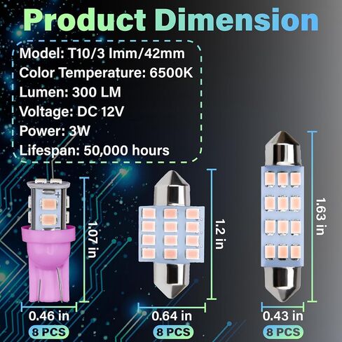 24 PCS LED LED LIGHTS للسيارات ، 194 T10 DE3175 578 31MM 42MM BOMBILLAS LED PARA CARRO ، ALLA LIGHTING for Car MAP LICENT SIDE DOOR Marker Light Trunk (Purple) in Kuwait