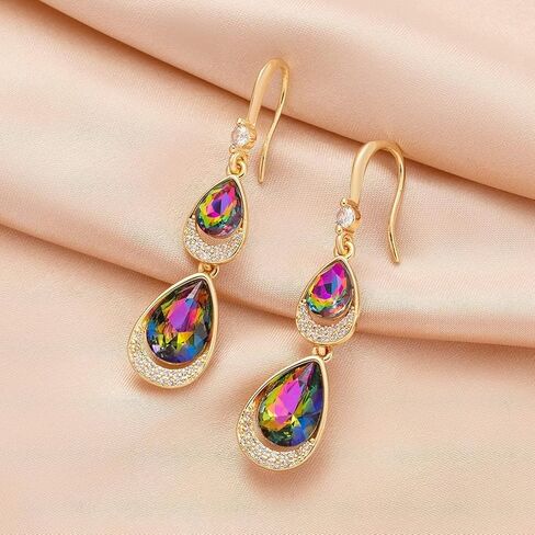Austrian Crystal Halo Double Teardrop Hollow Drop Dangle Earrings for Women 14K Rose Gold Plated Hypoallergenic Jewelry in Saudi Arabia