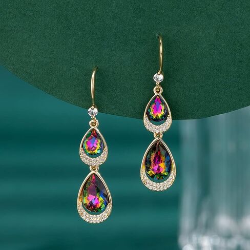 Austrian Crystal Halo Double Teardrop Hollow Drop Dangle Earrings for Women 14K Rose Gold Plated Hypoallergenic Jewelry in Saudi Arabia