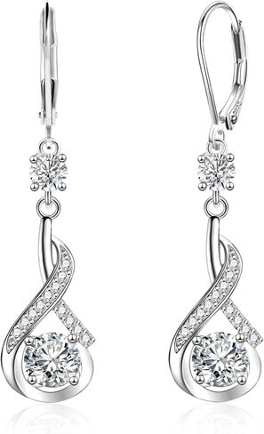 Alexcraft 925 Sterling Silver Dangle أقراط للنساء Leverback Zirconia معلقة المجوهرات القطرات للنساء in Kuwait