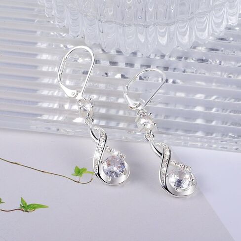 Alexcraft 925 Sterling Silver Dangle أقراط للنساء Leverback Zirconia معلقة المجوهرات القطرات للنساء in Kuwait