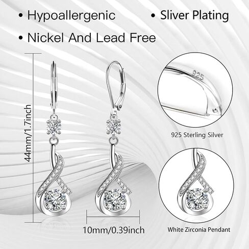 Alexcraft 925 Sterling Silver Dangle أقراط للنساء Leverback Zirconia معلقة المجوهرات القطرات للنساء in Kuwait