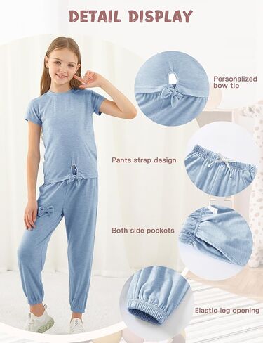 Girls pant Sets Stylish 2 Piece Outfits Short Sleeve Sweatshirt and Jogger Pants with Pockets for Kids in Kuwait