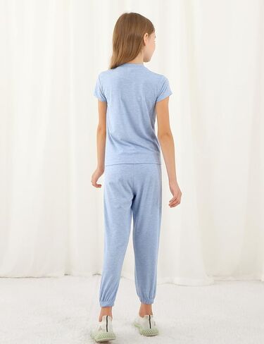 Girls pant Sets Stylish 2 Piece Outfits Short Sleeve Sweatshirt and Jogger Pants with Pockets for Kids in Kuwait