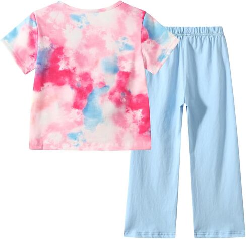 Girls Clothing Set 2 Piece Outfits Tie Dye Twist Front Crop Tops and Wide Leg Pants for Casual,Dance,Sport in Saudi Arabia