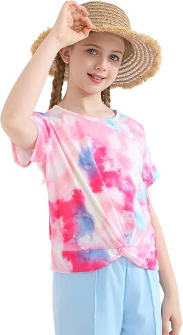 Girls Clothing Set 2 Piece Outfits Tie Dye Twist Front Crop Tops and Wide Leg Pants for Casual,Dance,Sport in Saudi Arabia