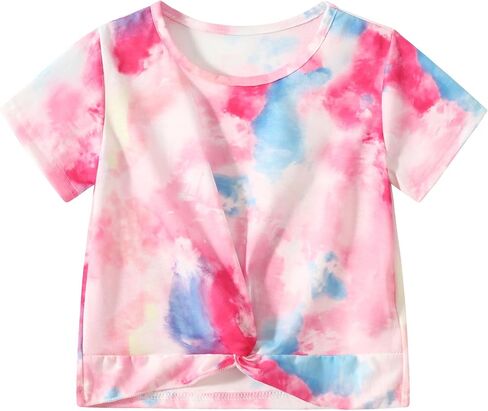 Girls Clothing Set 2 Piece Outfits Tie Dye Twist Front Crop Tops and Wide Leg Pants for Casual,Dance,Sport in Saudi Arabia