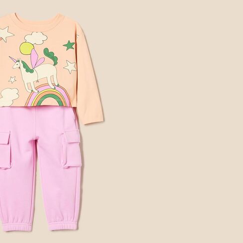 Amazon Essentials Girls and Toddlers' Long Sleeve T-Shirt and Pull on Pants Set in Saudi Arabia