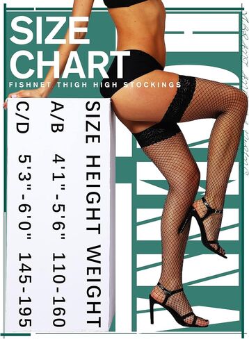 HONENNA Fishnet Thigh High Stockings, 20+ Colors Silicone Lace Top Stay Up Nylons Tights for Woman, Size A-D in Saudi Arabia