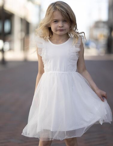 Arshiner Toddler Dress Summer Ruffle Sleeve V-Back Tie Waist Flower Girl Dresses Wedding Tulle Outfit 2-8Y in Kuwait