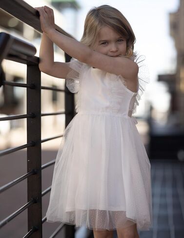 Arshiner Toddler Dress Summer Ruffle Sleeve V-Back Tie Waist Flower Girl Dresses Wedding Tulle Outfit 2-8Y in Kuwait