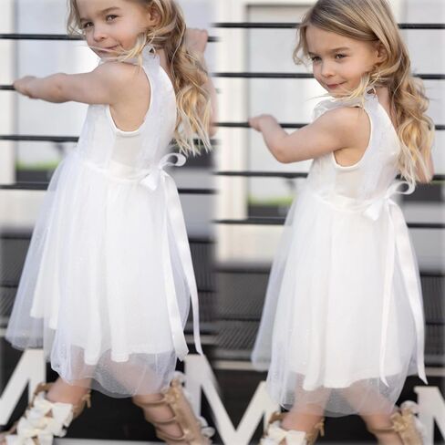 Arshiner Toddler Dress Summer Ruffle Sleeve V-Back Tie Waist Flower Girl Dresses Wedding Tulle Outfit 2-8Y in Kuwait