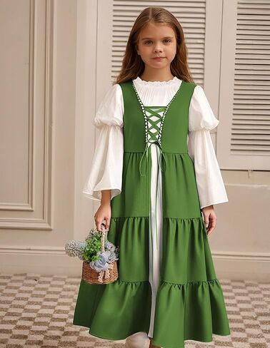 Scarlet Darkness Girls Renaissance Dress Medieval Peasant Long Sleeve Dresses in Kuwait