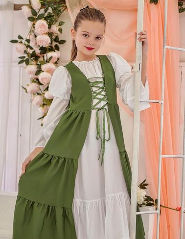 Scarlet Darkness Girls Renaissance Dress Medieval Peasant Long Sleeve Dresses in Kuwait