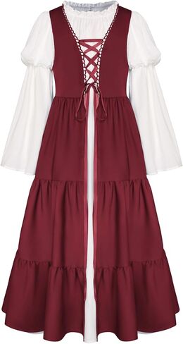Scarlet Darkness Girls Renaissance Dress Medieval Peasant Long Sleeve Dresses in Kuwait
