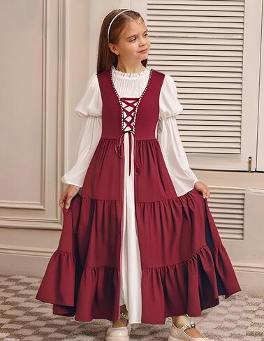 Scarlet Darkness Girls Renaissance Dress Medieval Peasant Long Sleeve Dresses in Kuwait