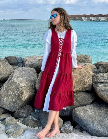 Scarlet Darkness Girls Renaissance Dress Medieval Peasant Long Sleeve Dresses in Kuwait