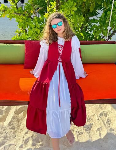Scarlet Darkness Girls Renaissance Dress Medieval Peasant Long Sleeve Dresses in Kuwait