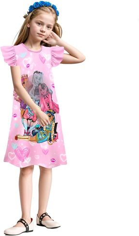 JAZZMAD Girls Dresses Kids Casual Dress Flutter Sleeves Gowns Outfits 3-8 Years in Saudi Arabia
