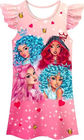 JAZZMAD Girls Dresses Kids Casual Dress Flutter Sleeves Gowns Outfits 3-8 Years in Saudi Arabia
