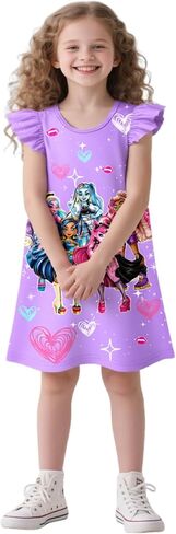 JAZZMAD Girls Dresses Kids Casual Dress Flutter Sleeves Gowns Outfits 3-8 Years in Saudi Arabia