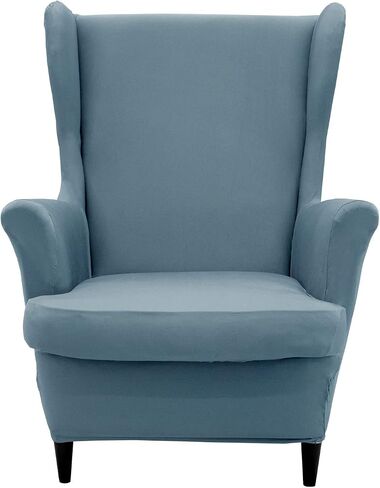 NILUOH Wingback Chair Cover 2-Piece Soft Stretch Wing Chair Slipcover Solid Color Armchair Sofa Couch Cover Furniture Protector with Elastic Bottom for Living Room Bedroom (Gray-Blue) in Kuwait