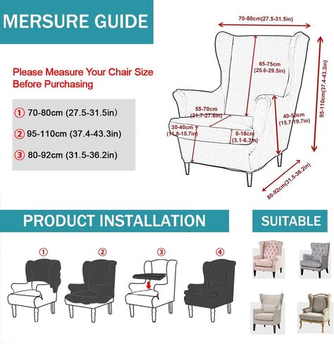 NILUOH Wingback Chair Cover 2-Piece Soft Stretch Wing Chair Slipcover Solid Color Armchair Sofa Couch Cover Furniture Protector with Elastic Bottom for Living Room Bedroom (Gray-Blue) in Kuwait