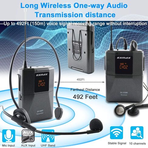EXMAX EX-938 Wireless Headset Microphone Audio Tour Guide System for Church Translation Teaching Travel Simultaneous Interpretation.(1 Transmitter 14 Receivers with Black Aluninum Storage Case) in Saudi Arabia
