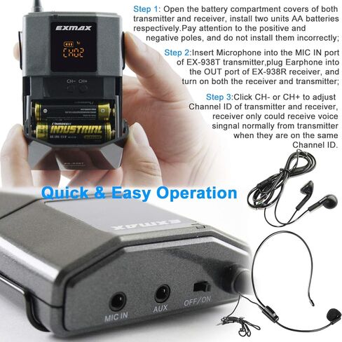EXMAX EX-938 Wireless Headset Microphone Audio Tour Guide System for Church Translation Teaching Travel Simultaneous Interpretation.(1 Transmitter 14 Receivers with Black Aluninum Storage Case) in Saudi Arabia