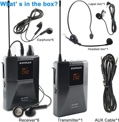 EXMAX EX-938 Wireless Headset Microphone Audio Tour Guide System for Church Translation Teaching Travel Simultaneous Interpretation.(1 Transmitter 14 Receivers with Black Aluninum Storage Case) in Saudi Arabia