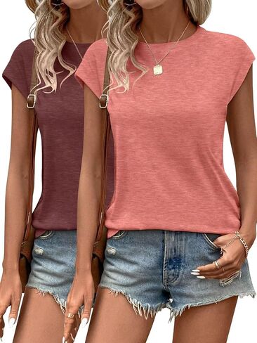 Bliwov 2 حزمة إمرأة بلايز كم كاب تي شيرت 2024 Crewneck بلوزة فضفاضة الصيف أزياء الملابس الأساسية عارضة المحملة in Kuwait