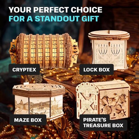 ESC WELT Wooden Secret Treasure Box - Creative Gift Box for Money, Voucher, Gift Cards - 3D Wooden Box Game - Gift Box Riddle Game - Gift Box for Teens and Adults - 3D Wooden Puzzle in Kuwait