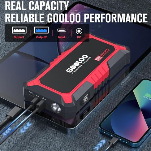 GOOLOO New GP2000 Jump Starter, 12V 2000A Car Jumper Starter(Up to 8.0L Gas, 6.0L Diesel Engines), SuperSafe Portable Battery Charger, Auto Lithium Box Booster Pack with USB Quick Charge, red in Kuwait