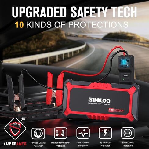 GOOLOO New GP2000 Jump Starter, 12V 2000A Car Jumper Starter(Up to 8.0L Gas, 6.0L Diesel Engines), SuperSafe Portable Battery Charger, Auto Lithium Box Booster Pack with USB Quick Charge, red in Kuwait