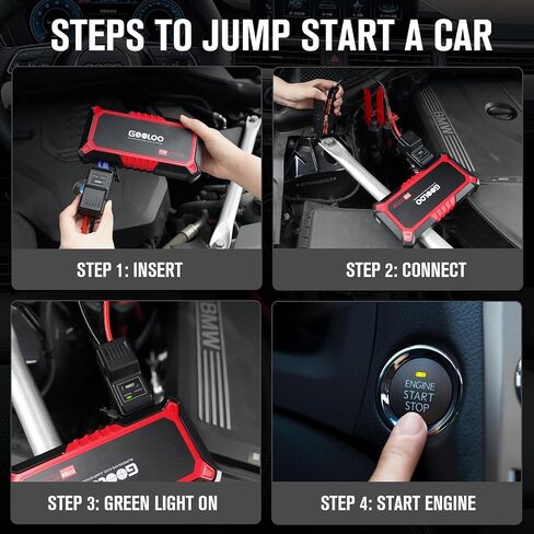 GOOLOO New GP2000 Jump Starter, 12V 2000A Car Jumper Starter(Up to 8.0L Gas, 6.0L Diesel Engines), SuperSafe Portable Battery Charger, Auto Lithium Box Booster Pack with USB Quick Charge, red in Kuwait