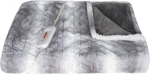 Luxe Faux Fur Soft Plush 100% Animal-Free Electric Throw Heated Blanket with Uniform Heating, 8.5' Power Cord, Handheld Controller with 4 Heat Settings, Grey/White, 50 x 60 in in Saudi Arabia