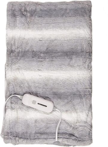 Luxe Faux Fur Soft Plush 100% Animal-Free Electric Throw Heated Blanket with Uniform Heating, 8.5' Power Cord, Handheld Controller with 4 Heat Settings, Grey/White, 50 x 60 in in Saudi Arabia