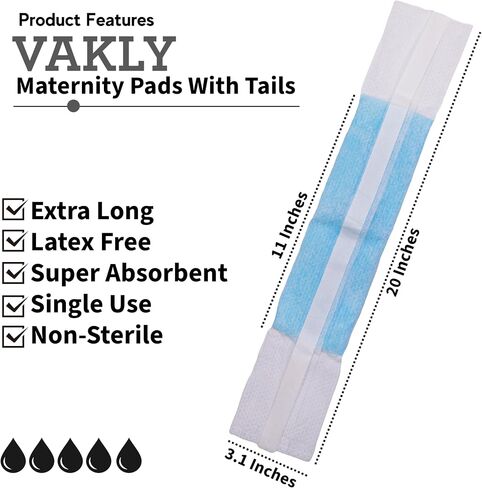 Extra Long Postpartum Maternity Pads with Tails [24 Pack] Large 3''x20'' Maximum Absorbency Heavy Flow Postpartum Incontinence Pads - Ultra Soft Disposable Nursing Pads for New Moms (24) in Saudi Arabia
