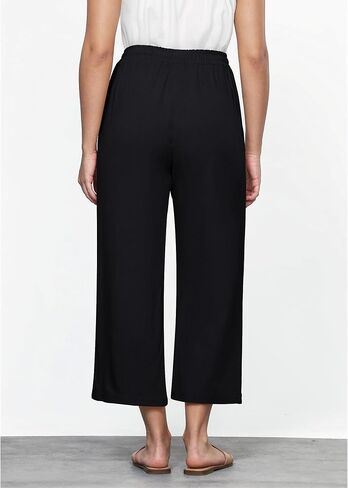 GRAPENT Linen Pants for Women High Waisted Wide Leg Capri Elastic Waist Casual Beach Flowy Cropped Summer Capris Pants in Saudi Arabia