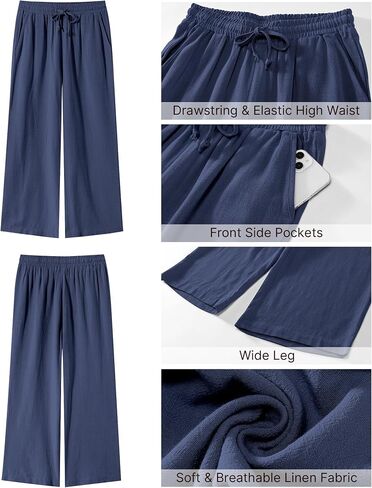 GRAPENT Linen Pants for Women High Waisted Wide Leg Capri Elastic Waist Casual Beach Flowy Cropped Summer Capris Pants in Saudi Arabia
