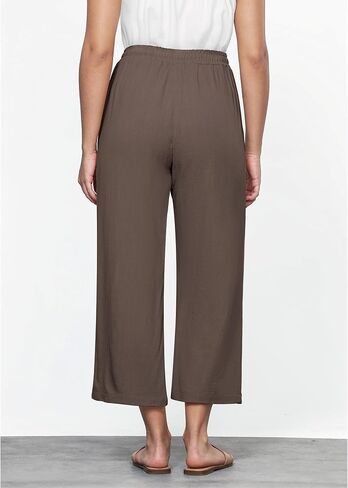 GRAPENT Linen Pants for Women High Waisted Wide Leg Capri Elastic Waist Casual Beach Flowy Cropped Summer Capris Pants in Saudi Arabia